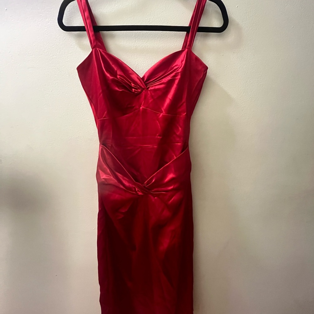 Stop Staring Red Satin Midi Dress